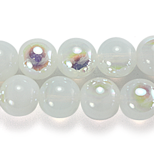 Bead, Preciosa Czech Druk Glass, 8mm Round Bead, White Opal with AB coating (Hole Size 1.1mm)
