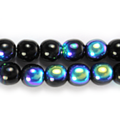 Bead, Preciosa Czech Druk Glass, 6mm Round Bead, Opaque Black with AB coating (Hole Size 1.1mm)