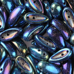 Bead, Preciosa Czech Glass Chilli Bead, 4x11mm - Jet Vitrail Blue