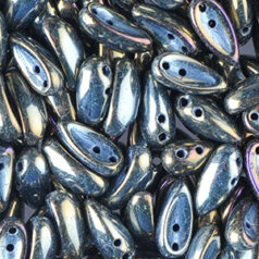 Bead, Preciosa Czech Glass Chilli Bead, 4x11mm - Jet Vitrail Green