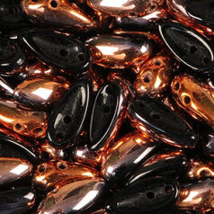 Bead, Preciosa Czech Glass Chilli Bead, 4x11mm - Jet Vitrail Copper