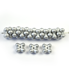 Bead, Czech Glass Nesting Bead, 4x7mm Quatrefoil - Metallic Silver