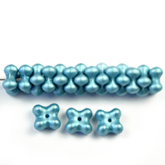 Bead, Czech Glass Nesting Bead, 6x9mm Quatrfeoil - Metallic Blue