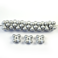 Bead, Czech Glass Nesting Bead, 6x9mm Quatrefoil - Metallic Silver