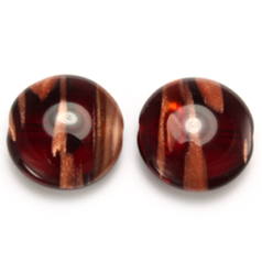 Bead, Preciosa Czech Pressed Glass, 18x8mm Puffy Disc with Goldstripe - Transparent Red (Thickness 6.85mm, Hole Size 1.2mm)