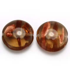 Bead, Preciosa Czech Pressed Glass, 18x8mm Puffy Disc with Goldstripe - Transparent Light Topaz (Thickness 6.85mm, Hole Size 1.2mm)