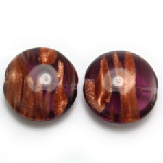 Preciosa Czech pressed glass 18x8mm Puffy Disc w/Goldstripe (hole size:1.2mm, 6.85mm thickness) -  Amethyst