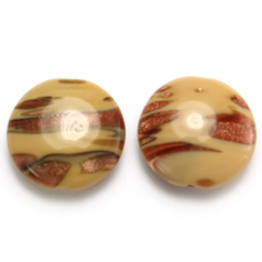 Bead, Preciosa Czech Pressed Glass, 18x8mm Puffy Disc with Goldstripe - Opaque Beige (Thickness 6.85mm, Hole Size 1.2mm)