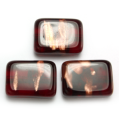 Bead, Preciosa Czech Pressed Glass, 16x12mm Rectangle Shape with Goldstripe - Transparent Red (Thickness 6mm, Hole Size 1.3mm)
