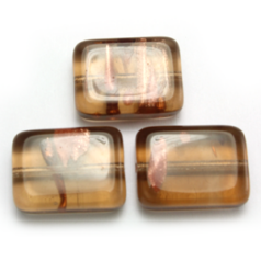 Bead, Preciosa Czech Pressed Glass, 16x12mm Rectangle Shape with Goldstripe - Transparent Light Topaz (Thickness 6mm, Hole Size 1.3mm)