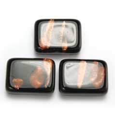 Bead, Preciosa Czech Pressed Glass, 16x12mm Rectangle Shape with Goldstripe - Jet (Thickness 6mm, Hole Size 1.3mm)