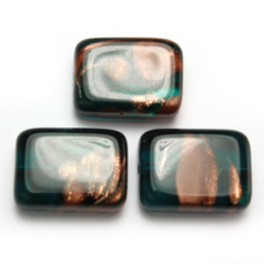 Bead, Preciosa Czech Pressed Glass, 16x12mm Rectangle Shape with Goldstripe - Transparent Teal (Thickness 6mm, Hole Size 1.3mm)