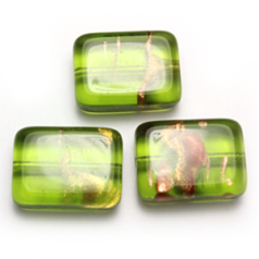 Bead, Preciosa Czech Pressed Glass, 16x12mm Rectangle Shape with Goldstripe - Transparent Olivine (Thickness 6mm, Hole Size 1.3mm)