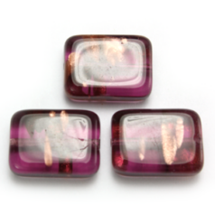 Bead, Preciosa Czech Pressed Glass, 16x12mm Rectangle Shape with Goldstripe - Transparent Amethyst (Thickness 6mm, Hole Size 1.3mm)