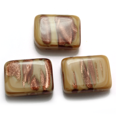 Bead, Preciosa Czech Pressed Glass, 16x12mm Rectangle Shape with Goldstripe - Opaque Beige (Thickness 6mm, Hole Size 1.3mm)