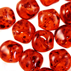 Bead, Preciosa Czech Pressed Glass, 14mm Baroque Style - Transparent Dark Red with Speckles (Hole Size 1mm)