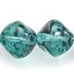 Bead, Preciosa Czech Pressed Glass, 14mm Baroque Style - Transparent Green with Speckles (Hole Size 1mm)