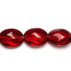 Bead, Preciosa Czech Pressed Glass, 16x12mm Flat Oval Baroque Shape - Transparent Red (Hole Size 1mm)