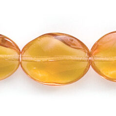 Bead, Preciosa Czech Pressed Glass, 16x12mm Flat Oval Baroque Shape - Transparent Topaz (Hole Size 1mm)