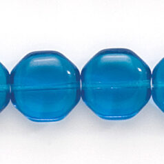 Bead, Preciosa Czech Pressed Glass, 12mm Octagonal Shape - Transparent Blue and Aqua (Hole Size 1.3mm)