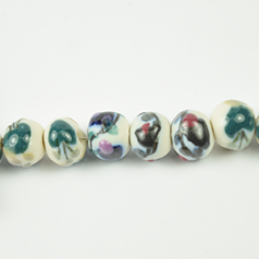 Bead, 10x9mm Round Porcelain Bead - White/Purple/Green (Hole size: 3.2mm)