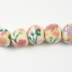 Bead, 16x14mm Round Porcelain Bead - White/Pink/ Turquoise (Hole size: 3.2mm)