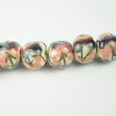 Bead, 16x14mm Round Porcelain Bead  - White/Pink/ Burgundy (Hole size: 3.2mm)