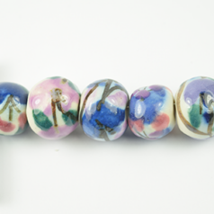 Bead, 14x11mm Round Porcelain Bead - White/Blue/Pink (Hole size: 3.2mm) 