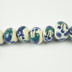 Bead, 12x9mm Round Porcelain Bead - White/Blue/Green(Hole size: 2.2mm) 