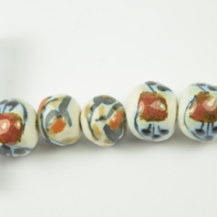 Bead, 12x9mm Round Porcelain Bead - White/Brown/Blue(Hole size: 2.2mm) 