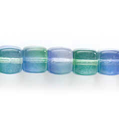 Bead, Preciosa Czech Pressed Glass, 5x7mm Cube Shape with Transparent Multicolor of  Peridot and Lavender (Hole Size 1mm)