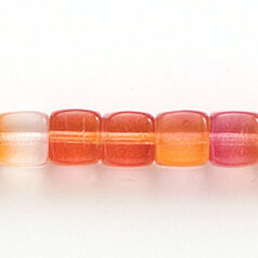 Bead, Preciosa Czech Pressed Glass, 5x7mm Cube Shape with Transparent Multicolor of Pink and Orange (Hole Size 1mm)