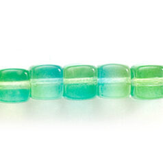 Bead, Preciosa Czech Pressed Glass, 5x7mm Cube Shape with Transparent Multicolor of Peridot and Light Aqua (Hole Size 1mm)