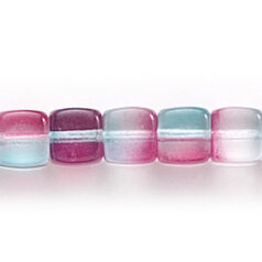 Bead, Preciosa Czech Pressed Glass, 5x7mm Cube Shape with Transparent Multicolor of Rose and Teal (Hole Size 1mm)
