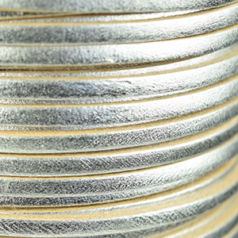 Flat Leather Cord - Bright Silver, 3x2mm