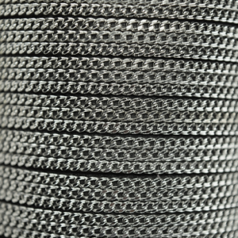 Flat Leather Cord with Silver Chain on Leather, 7x2.5mm