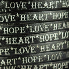 Licorice Flat Leather with Hope/Love/Heart Embossed (silver color) - Black color,  5x2mm