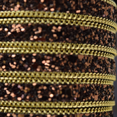 Flat Leather Cord with Gold Chain & Glitter Copper Color, 10x2.5mm