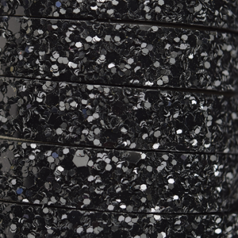 Flat Leather Cord with Glitter - Black, 10x2mm