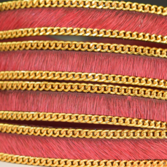 Licorice Flat Leather with Gold Chain and Fur - Red, 10x2mm
