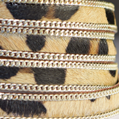 Licorice Flat Leather with Silver Chain and Fur - Leopard Skin Effect, 10x2mm