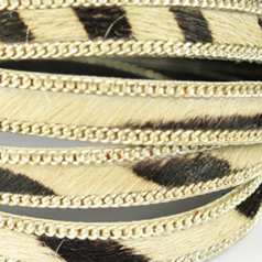 Licorice Flat Leather with Silver Chain and Fur - Zebra Effect, 10x2mm