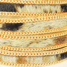 Licorice Flat Leather with Gold Chain and Fur - Tiger Effect, 10x2mm