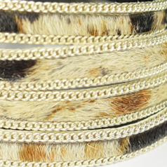 Licorice Flat Leather with Silver Chain and Fur - Tiger Effect, 10x2mm