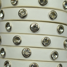 Flat Leather Cord with 6mm Crystal Rhinestone - White, 9.3x1.8mm