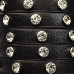 Flat Leather Cord with 6mm Crystal Rhinestone - Black, 9.3x1.8mm