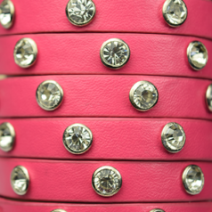 Flat Leather Cord with 6mm Crystal Rhinestone - Fuchsia, 9.3x1.8mm