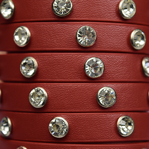 Flat Leather Cord with 6mm Crystal Rhinestone - Burgundy, 9.3x1.8mm