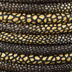 Round Leather Cord, Dark Brown and Yellow colors with Snake Skin Pattern, 5mm diameter