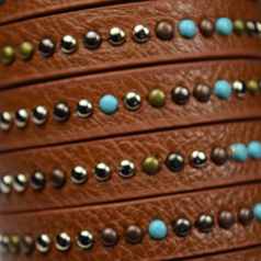 Flat Leather Cord with 3mm Studs in Multi Colors, 10x2.5mm - Brown